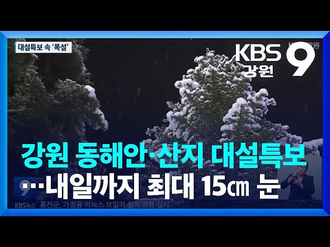 강원 동해안·산지 대설특보…내일까지 최대 15㎝ 눈 / KBS  2023.01.15.